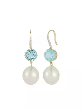 Серьги-подвески из желтого золота с камнями Mateo, синий