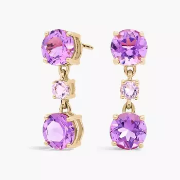 Серьги-подвески с аметистом и розой де Франс из желтого золота 14 карат Blue Nile