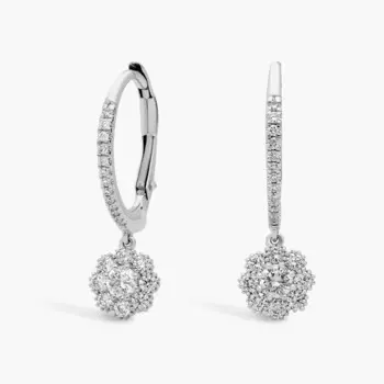 Серьги-подвески с цветочным узором Milgrain Diamond из 14-каратного белого золота (1/2 карата) Blue Nile
