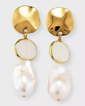 Серьги-подвески с лунным камнем и барочным жемчугом NEST Jewelry, цвет Pearl