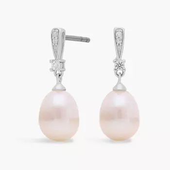 Серьги-подвески с пресноводным культивированным жемчугом и белым топазом из стерлингового серебра (7 мм) Blue Nile