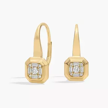 Серьги-подвески с восьмиугольными бриллиантами из желтого золота 14 карат (1/5 карата). Blue Nile