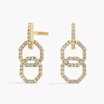 Серьги-подвески с восьмиугольными звеньями и бриллиантовым паве из желтого золота 14 карат (1/3 карата) Blue Nile