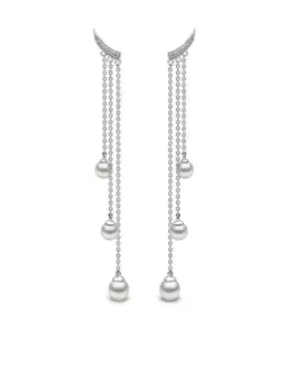 Серьги-подвески Trend из белого золота с бриллиантами и жемчугом Yoko London, серебяный