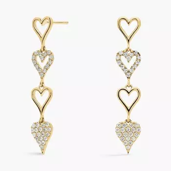 Серьги-подвески в форме сердца с чередующимися бриллиантами из желтого золота 14 карат (3/8 карата) Blue Nile