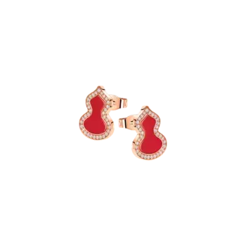 Серьги Qeelin Petite wulu из розового золота с красным агатом и бриллиантами