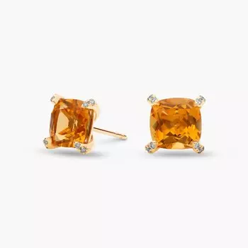 Серьги с цитрином огранки «кушон» и бриллиантами из 14-каратного желтого золота (7 мм) Blue Nile