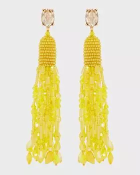 Серьги с капающими кисточками из бисера Oscar de la Renta, цвет Yellow