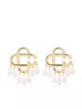 Серьги с жемчужным логотипом Casablanca, золотой