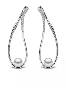 Серьги Sleek Akoya из белого золота с жемчугом и бриллиантами Yoko London, серебяный