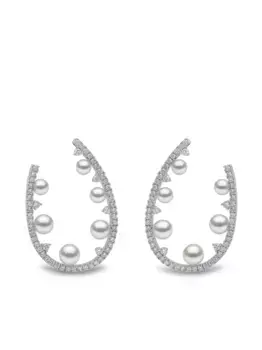 Серьги Sleek Akoya из белого золота с жемчугом и бриллиантами Yoko London, серебяный