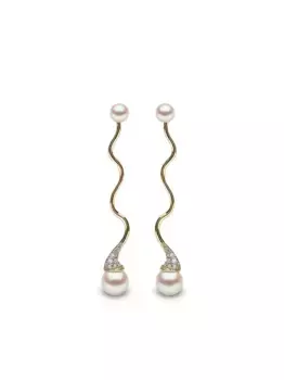 Серьги Sleek Akoya из желтого золота с жемчугом и бриллиантами Yoko London, золотой