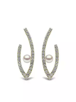 Серьги Sleek Akoya из желтого золота с жемчугом и бриллиантами Yoko London, золотой