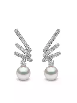 Серьги Sleek из белого золота с жемчугом и бриллиантами Yoko London, серебяный