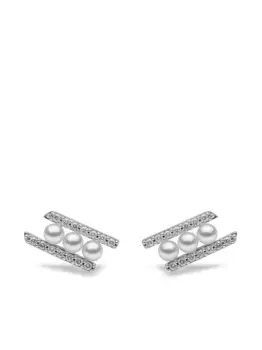 Серьги Sleek из белого золота с жемчугом и бриллиантами Yoko London, серебяный