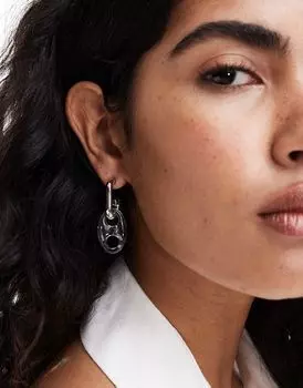 Серьги со звеньями из смолы манго в серебре Mango