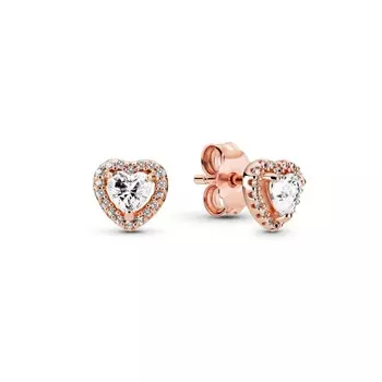 Серьги Sparkling Elevated Heart Stud Pandora, покрытие - розовое золото