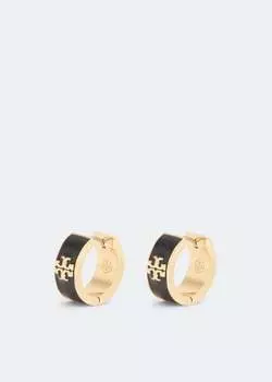 Серьги TORY BURCH Kira enamel huggie hoop earrings, черный
