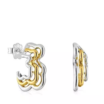 Серьги Tous Bickie Small Two-tone Triple Bear, серебро с 18-каратным золотым покрытием