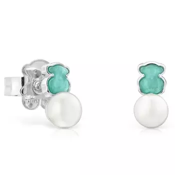 Серьги Tous Color Mini, серебро/жемчуг/амазонит