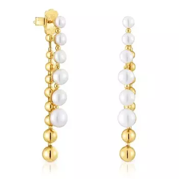 Серьги Tous Gloss Long Double, позолоченное серебро/жемчуг