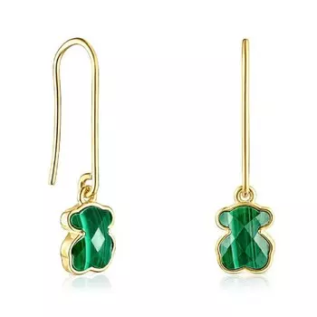 Серьги Tous Icon Color Long, позолоченное серебро/малахит