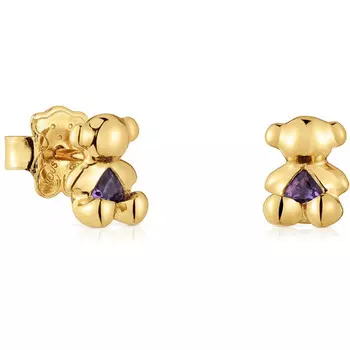 Серьги Tous Small Bear Plating Over Silver And Amethyst Bold Bear, золото