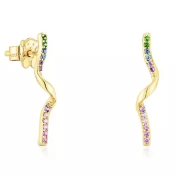 Серьги Tous St. Tropez Spiral, золото/хромдиопсид/сапфиры/аметист