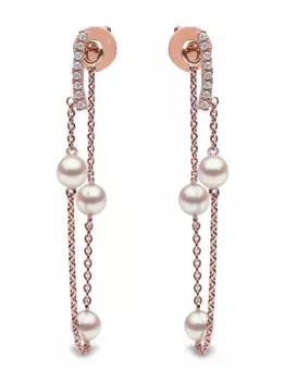 Серьги Trend из розового золота с жемчугом и бриллиантами Yoko London, розовый