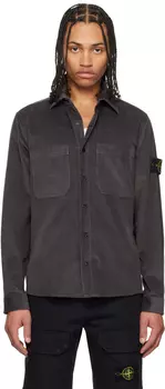 Серая 1200113 Хлопковая микро-вельветовая верхняя рубашка Stone Island