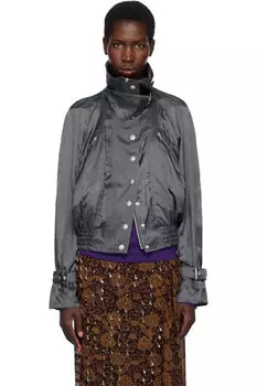 Серая атласная куртка-бомбер Dries Van Noten