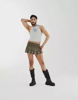 Серая безполая майка в рубчик с капюшоном и принтом на груди ASOS DESIGN PRIDE