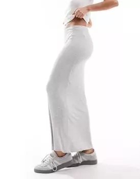 Серая длинная юбка в рубчик из хлопка со штапиком Cotton:On