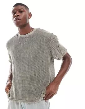 Серая двухслойная трикотажная футболка Bershka