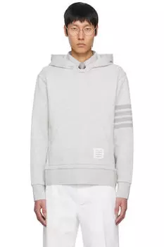 Серая двухсторонняя трикотажная толстовка с капюшоном с 4 полосками Thom Browne