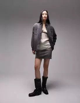 Серая двусторонняя джинсовая Куртка с клетчатой внутренней частью Topshop