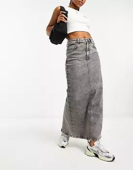 Серая джинсовая юбка макси с разрезом по низу ASOS DESIGN