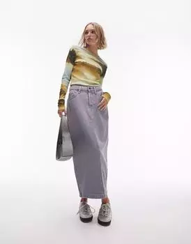 Серая джинсовая юбка миди Topshop