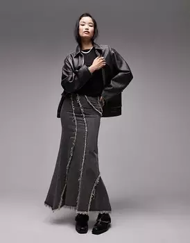 Серая джинсовая юбка-рыбий хвост с необработанными швами Topshop