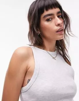Серая футболка без рукавов в рубчик приталенного кроя Topshop