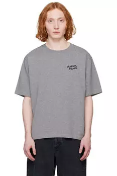 Серая футболка большого размера с надписью «Maison Kitsun»