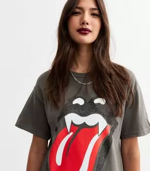 Серая футболка из джерси с логотипом Rolling Stones New Look, темно-серый