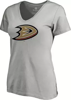 Серая футболка из полиэстера с v-образным вырезом из женской команды НХЛ Anaheim Ducks Team