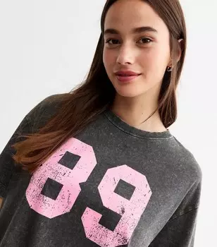 Серая футболка оверсайз Acid Wash 89 New Look, темно-серый
