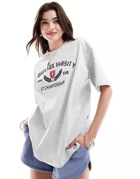 Серая футболка оверсайз Cotton On с принтом Bordeaux Varsity