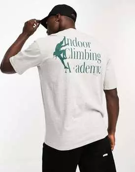 Серая футболка оверсайз из смесового хлопка с открытым принтом на спине Selected Homme