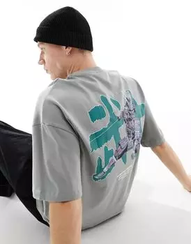 Серая футболка оверсайз с графическим рисунком Criminal Damage