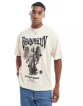 Серая футболка оверсайз с гранж-принтом на спине ASOS DESIGN