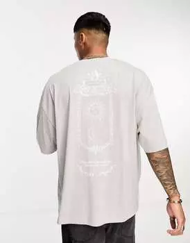 Серая футболка оверсайз с небесным принтом на спине ASOS DESIGN