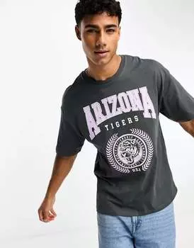 Серая футболка оверсайз с принтом «Аризона» Jack & Jones